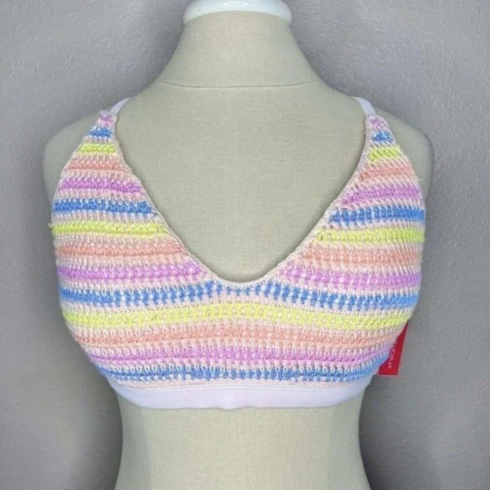 Xhilaration Rainbow‎ Striped Crochet Bikini Top Small NWT Removable Pads - Picture 3 of 7
